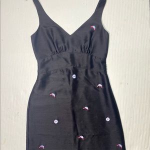 Tibi Black 100% Silk Tank Multi -Colored Embroidered Flowers Woman’s Dress 6‎